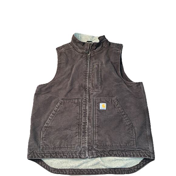 Vintage Carhartt Canvas Vest Sherpa Lined DV4277-M Mens Size Medium Brown